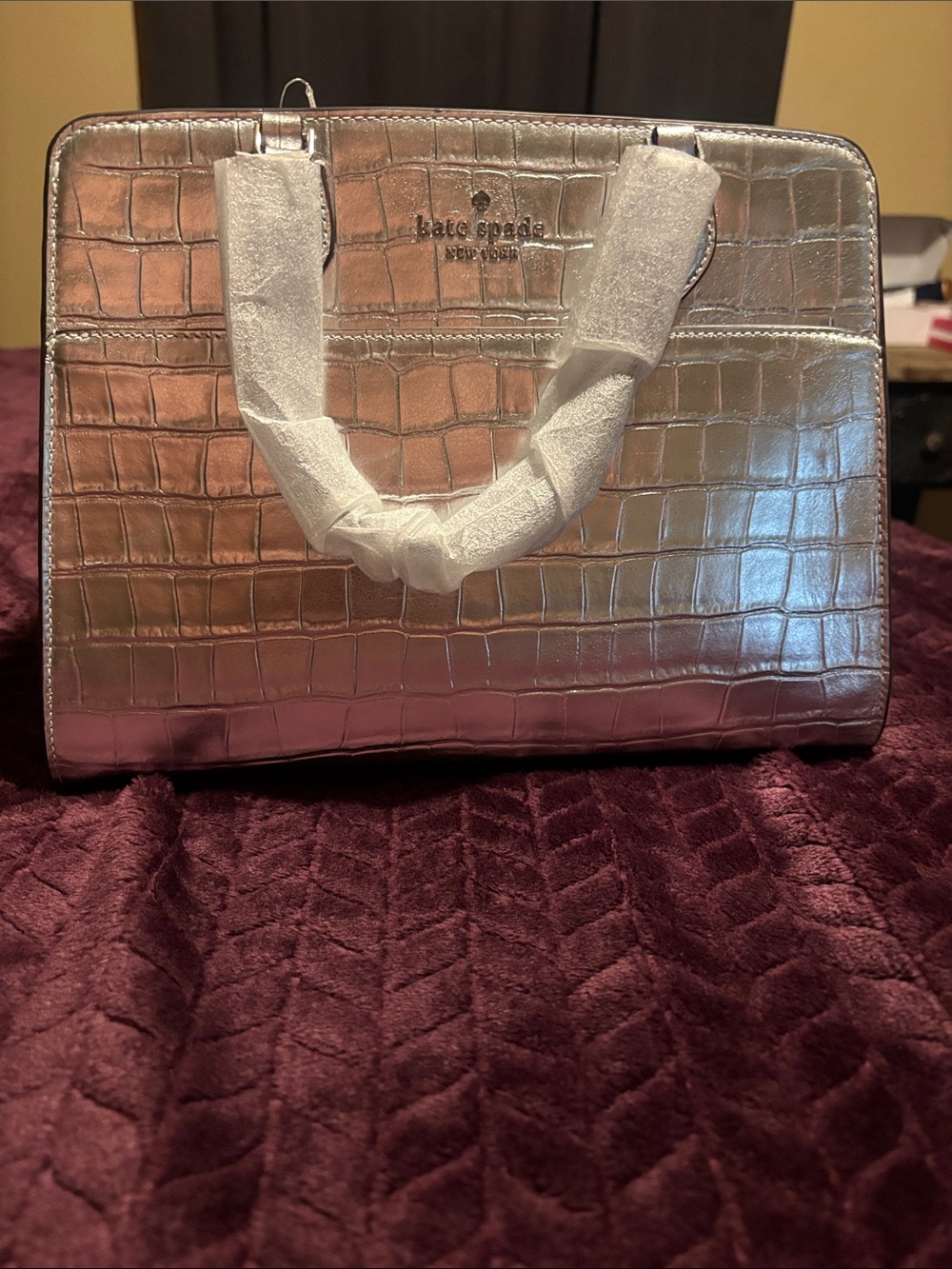 kate spade Metallic Silver Croc-Embossed Satchel
